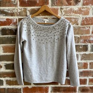 Garnet Hill Light Gray Cashmere Embellished Sweater Size XS